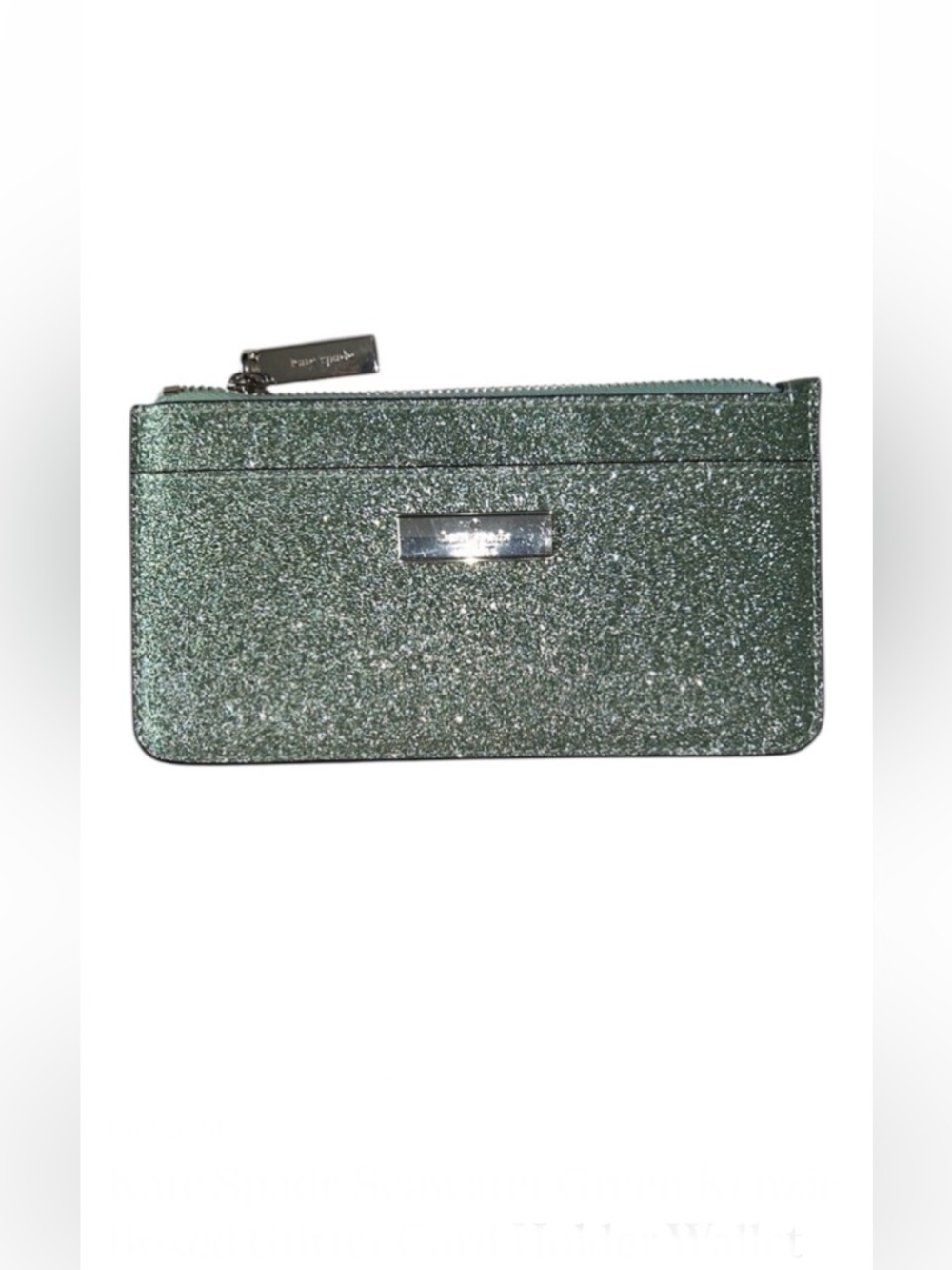 Kate Spade Seawater Green Kenzie Boxed Glitter Card Holder Wallet
